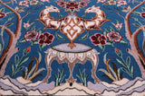 Blue Signed Isfahan Authentic Persian Hand Knotted Wool & Silk Area Rug - 5' 1" X 8' 0" - Golden Nile