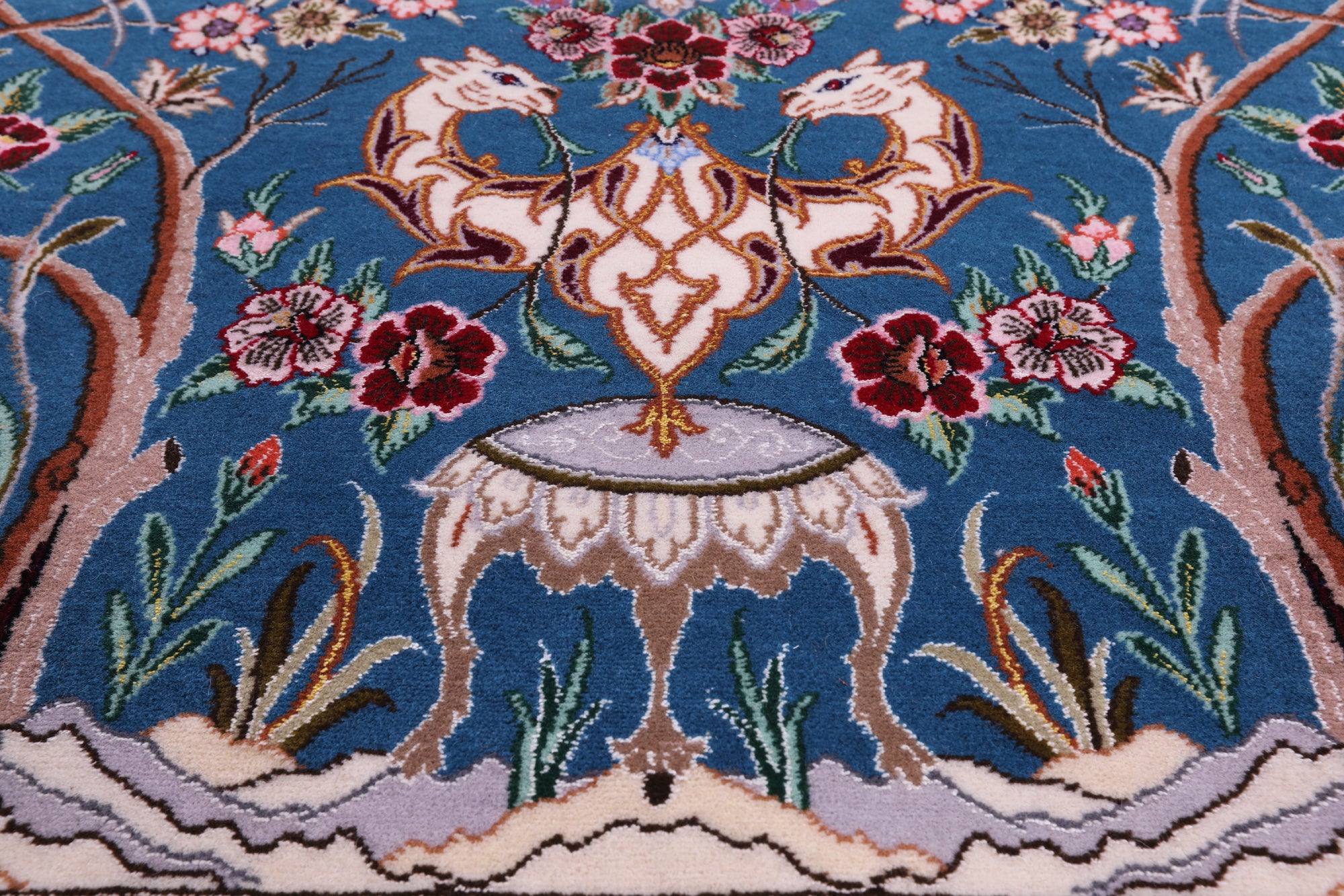 Blue Signed Isfahan Authentic Persian Hand Knotted Wool & Silk Area Rug - 5' 1" X 8' 0" - Golden Nile