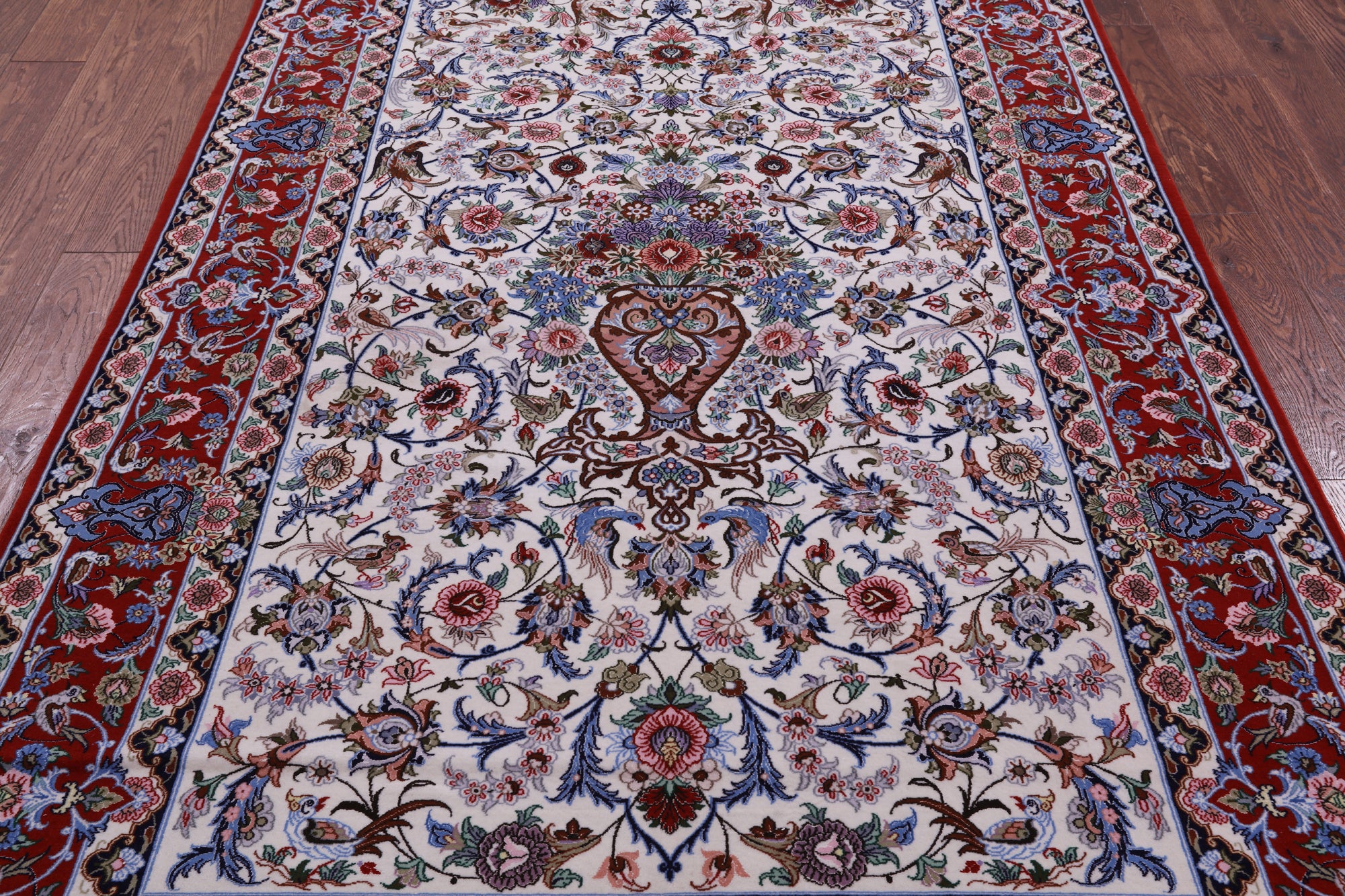 Ivory Signed Isfahan Authentic Persian Hand Knotted Wool & Silk Area Rug - 5' 1" X 7' 10" - Golden Nile