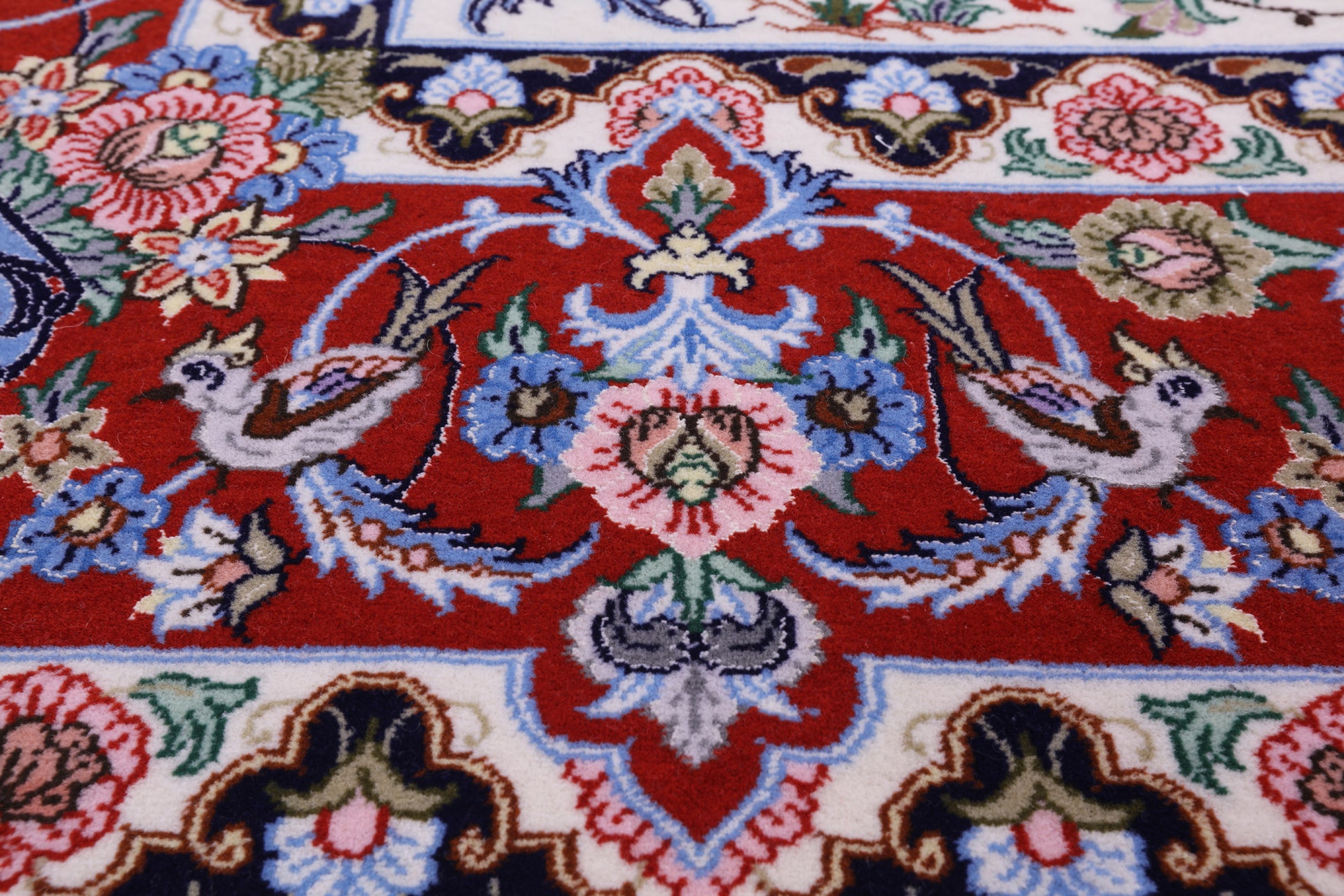 Ivory Signed Isfahan Authentic Persian Hand Knotted Wool & Silk Area Rug - 5' 1" X 7' 10" - Golden Nile