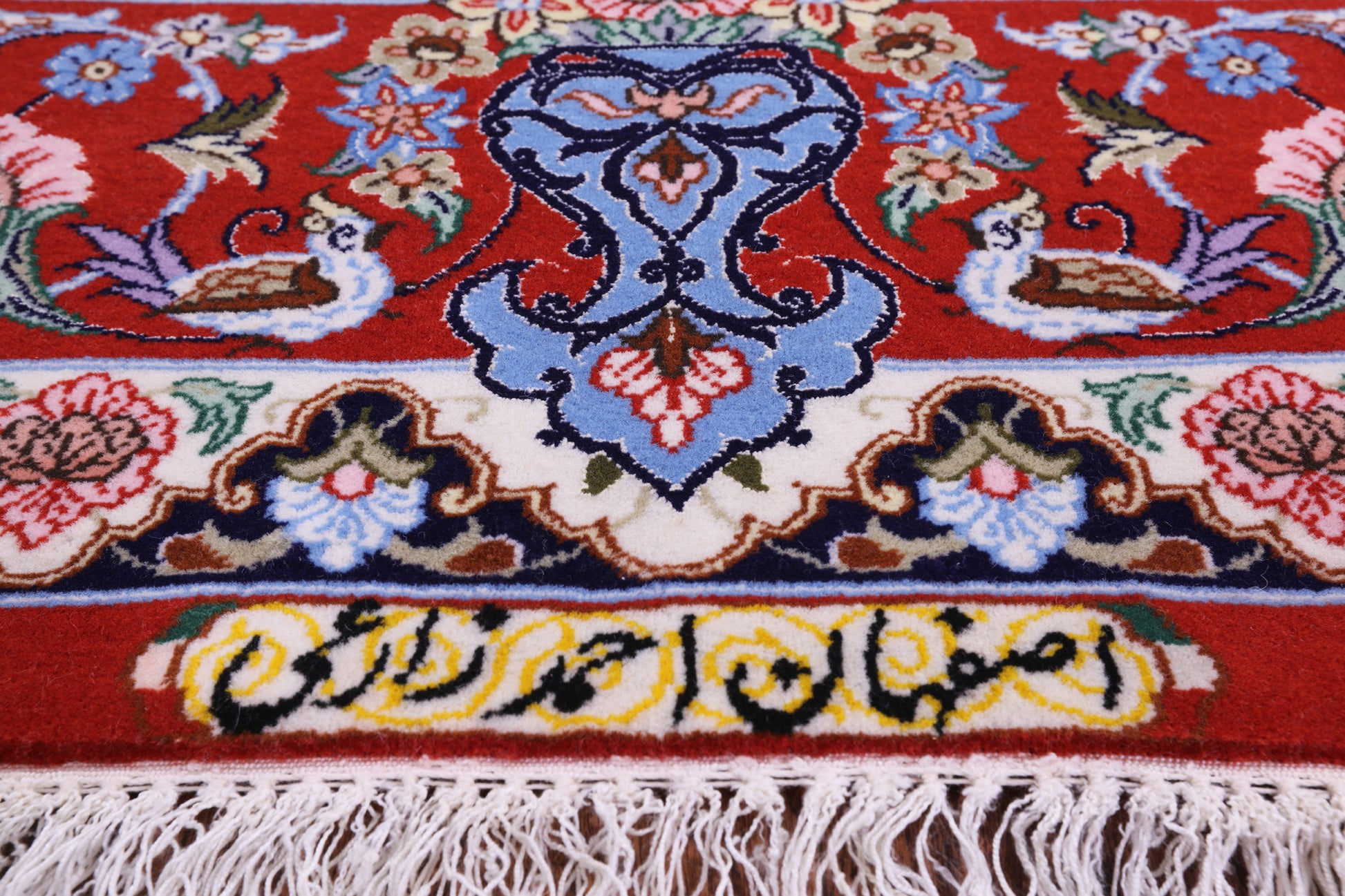 Ivory Signed Isfahan Authentic Persian Hand Knotted Wool & Silk Area Rug - 5' 1" X 7' 10" - Golden Nile