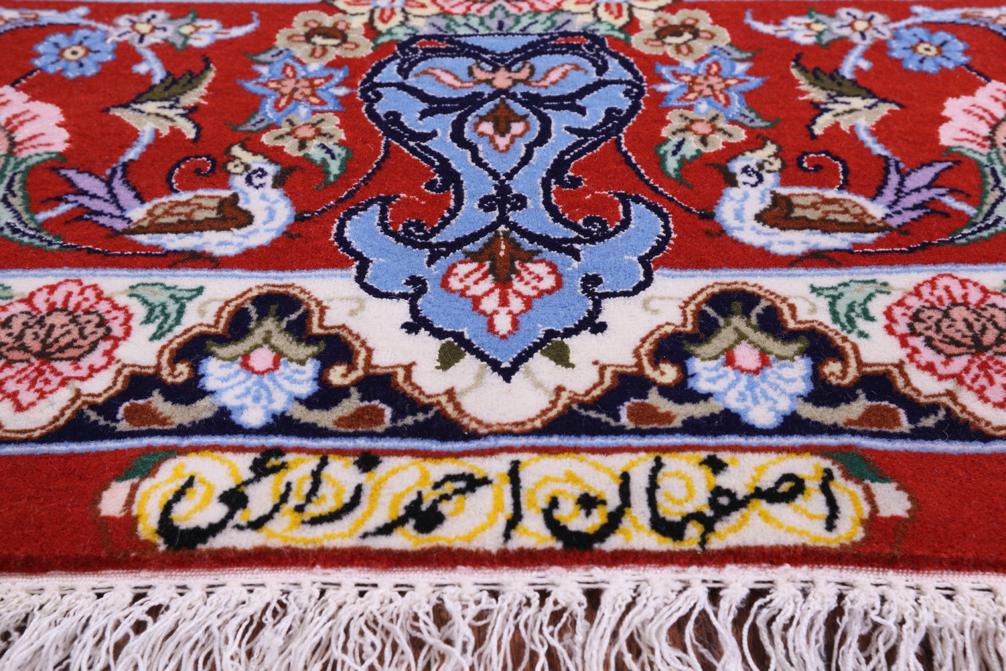 Ivory Signed Isfahan Authentic Persian Hand Knotted Wool & Silk Area Rug - 5' 1" X 7' 10" - Golden Nile