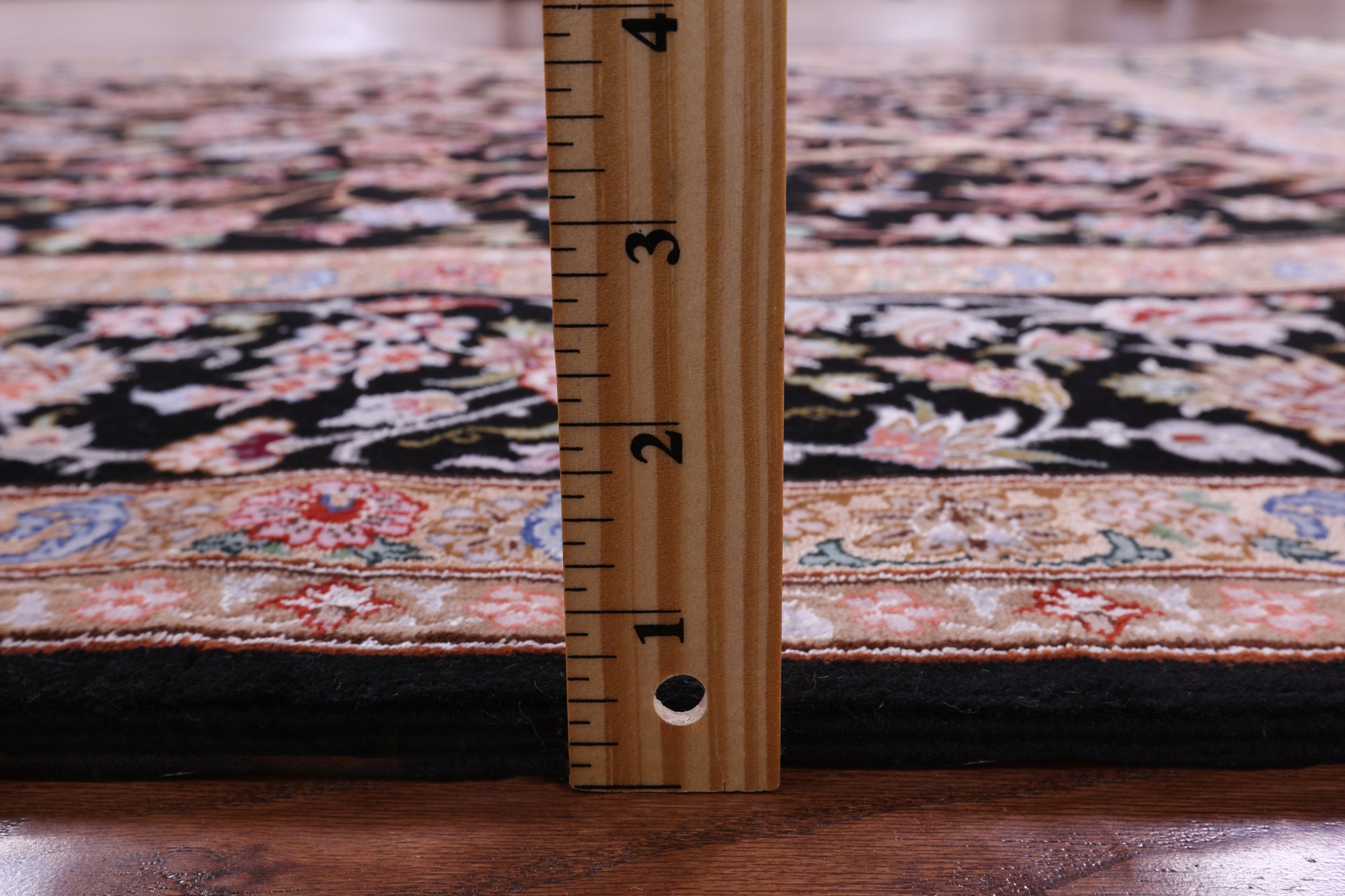 Black Signed Isfahan Authentic Persian Hand Knotted Wool & Silk Area Rug - 4' 11" X 7' 4" - Golden Nile