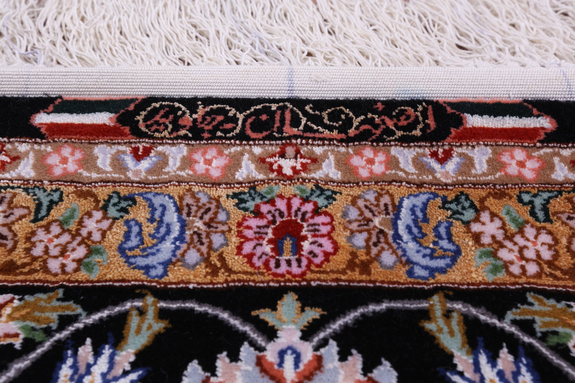 Black Signed Isfahan Authentic Persian Hand Knotted Wool & Silk Area Rug - 4' 11" X 7' 4" - Golden Nile