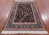 Black Signed Isfahan Authentic Persian Hand Knotted Wool & Silk Area Rug - 4' 11" X 7' 4" - Golden Nile