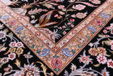 Black Signed Isfahan Authentic Persian Hand Knotted Wool & Silk Area Rug - 4' 11" X 7' 4" - Golden Nile