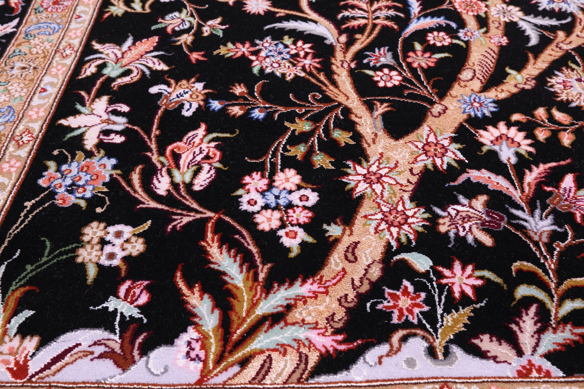 Black Signed Isfahan Authentic Persian Hand Knotted Wool & Silk Area Rug - 4' 11" X 7' 4" - Golden Nile