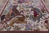 Signed Isfahan Authentic Persian Hunting Scene Hand Knotted Wool & Silk Area Rug - 4' 11" X 7' 5" - Golden Nile