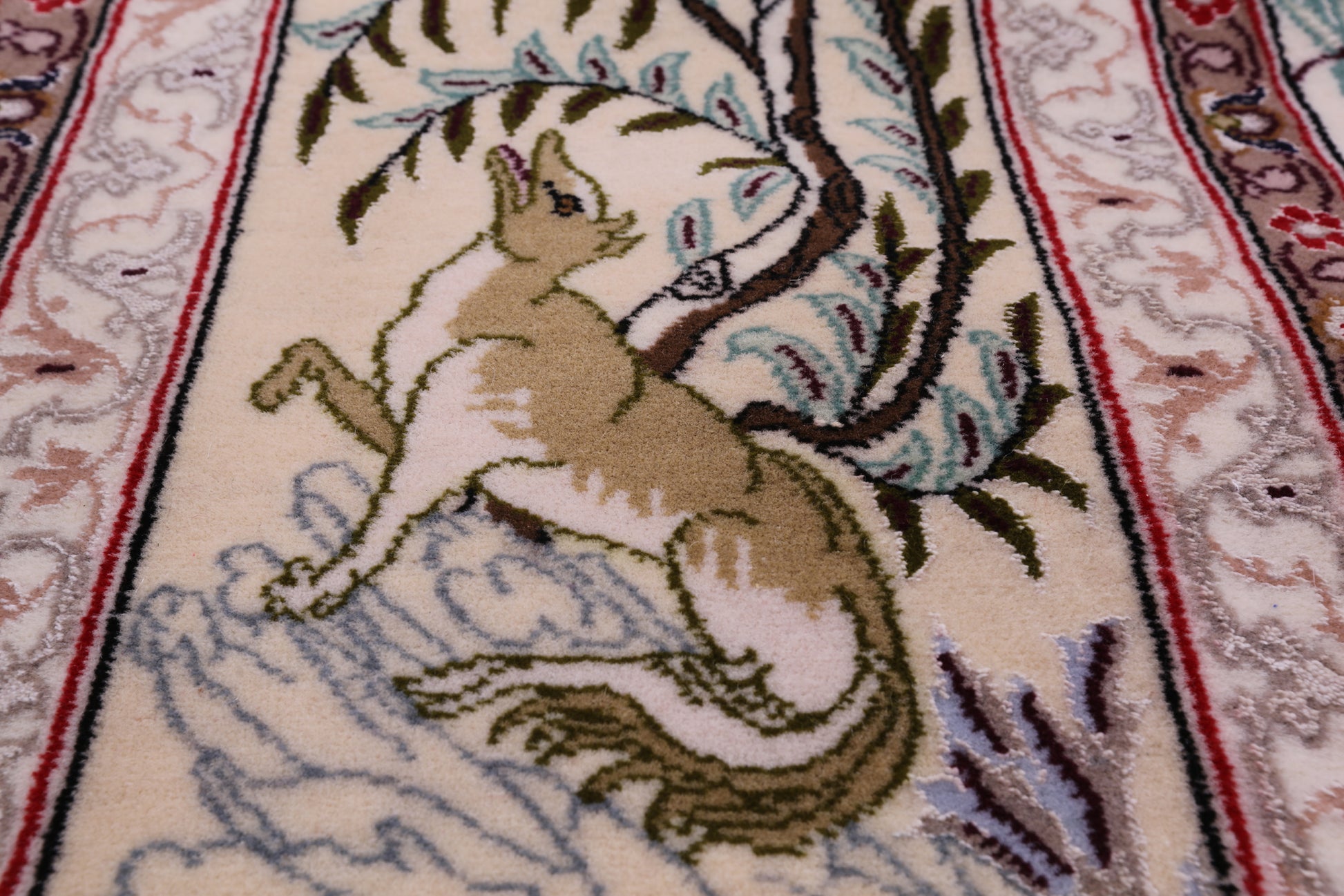 Signed Isfahan Authentic Persian Hunting Scene Hand Knotted Wool & Silk Area Rug - 4' 11" X 7' 5" - Golden Nile