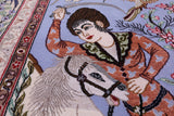 Signed Isfahan Authentic Persian Hunting Scene Hand Knotted Wool & Silk Area Rug - 4' 11" X 7' 5" - Golden Nile