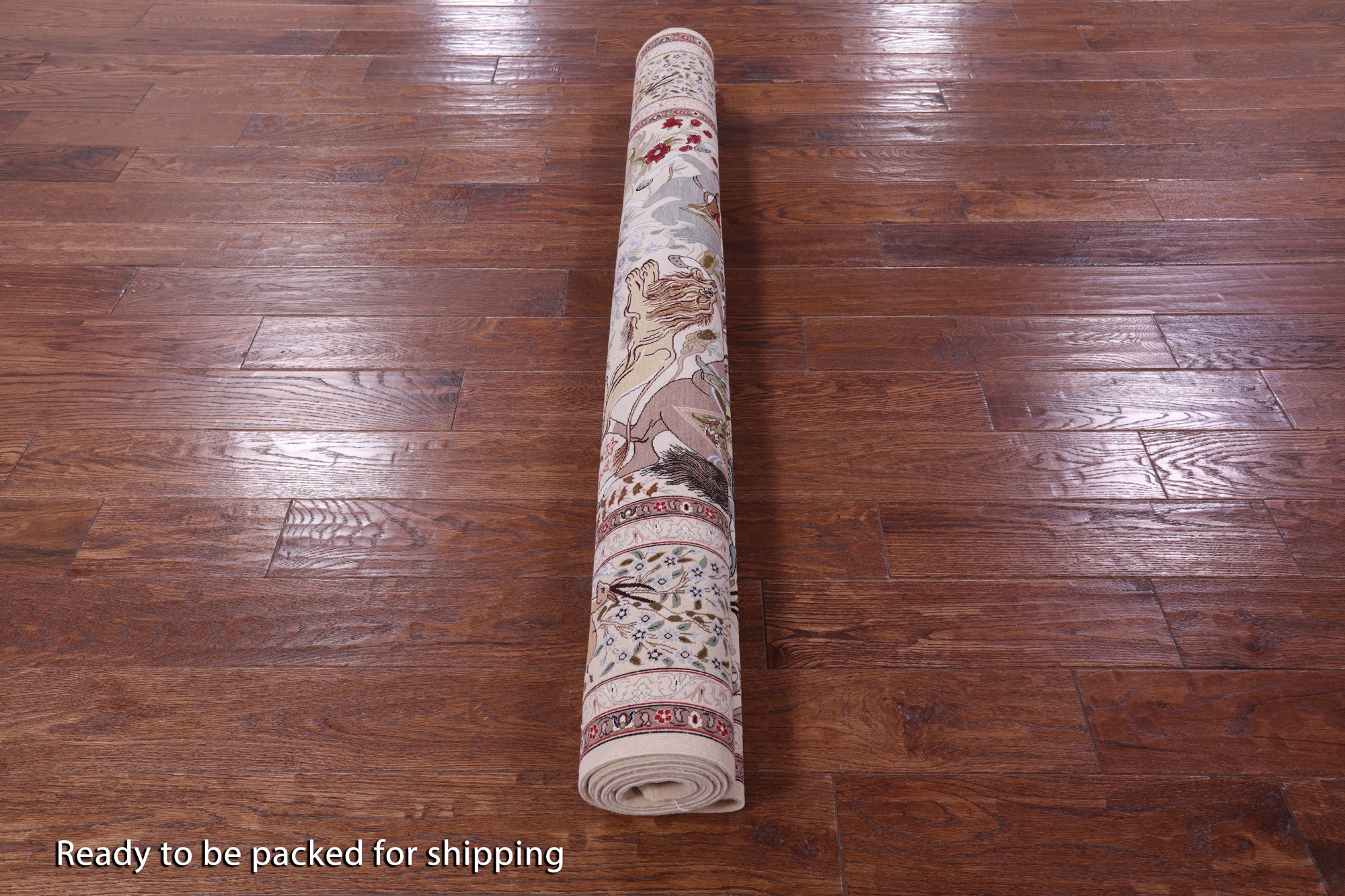 Signed Isfahan Authentic Persian Hunting Scene Hand Knotted Wool & Silk Area Rug - 4' 11" X 7' 5" - Golden Nile