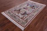 Signed Isfahan Authentic Persian Hunting Scene Hand Knotted Wool & Silk Area Rug - 4' 11" X 7' 5" - Golden Nile