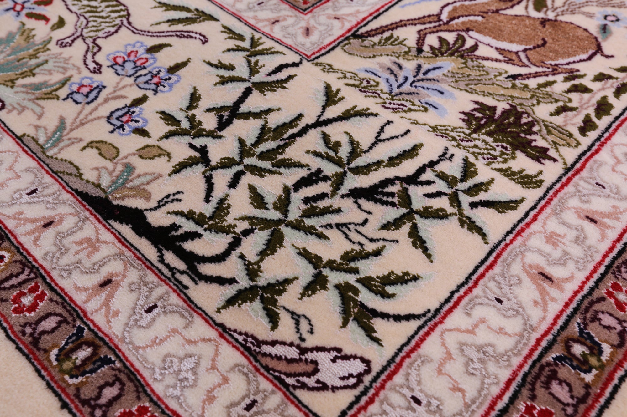 Signed Isfahan Authentic Persian Hunting Scene Hand Knotted Wool & Silk Area Rug - 4' 11" X 7' 5" - Golden Nile