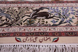Signed Isfahan Authentic Persian Hunting Scene Hand Knotted Wool & Silk Area Rug - 4' 11" X 7' 5" - Golden Nile