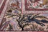 Signed Isfahan Authentic Persian Hunting Scene Hand Knotted Wool & Silk Area Rug - 4' 11" X 7' 5" - Golden Nile