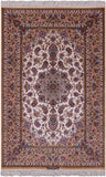 Ivory Signed Isfahan Authentic Persian Hand Knotted Wool & Silk Area Rug - 5' 1" X 7' 8" - Golden Nile