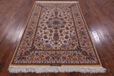 Ivory Signed Isfahan Authentic Persian Hand Knotted Wool & Silk Area Rug - 5' 1" X 7' 8" - Golden Nile