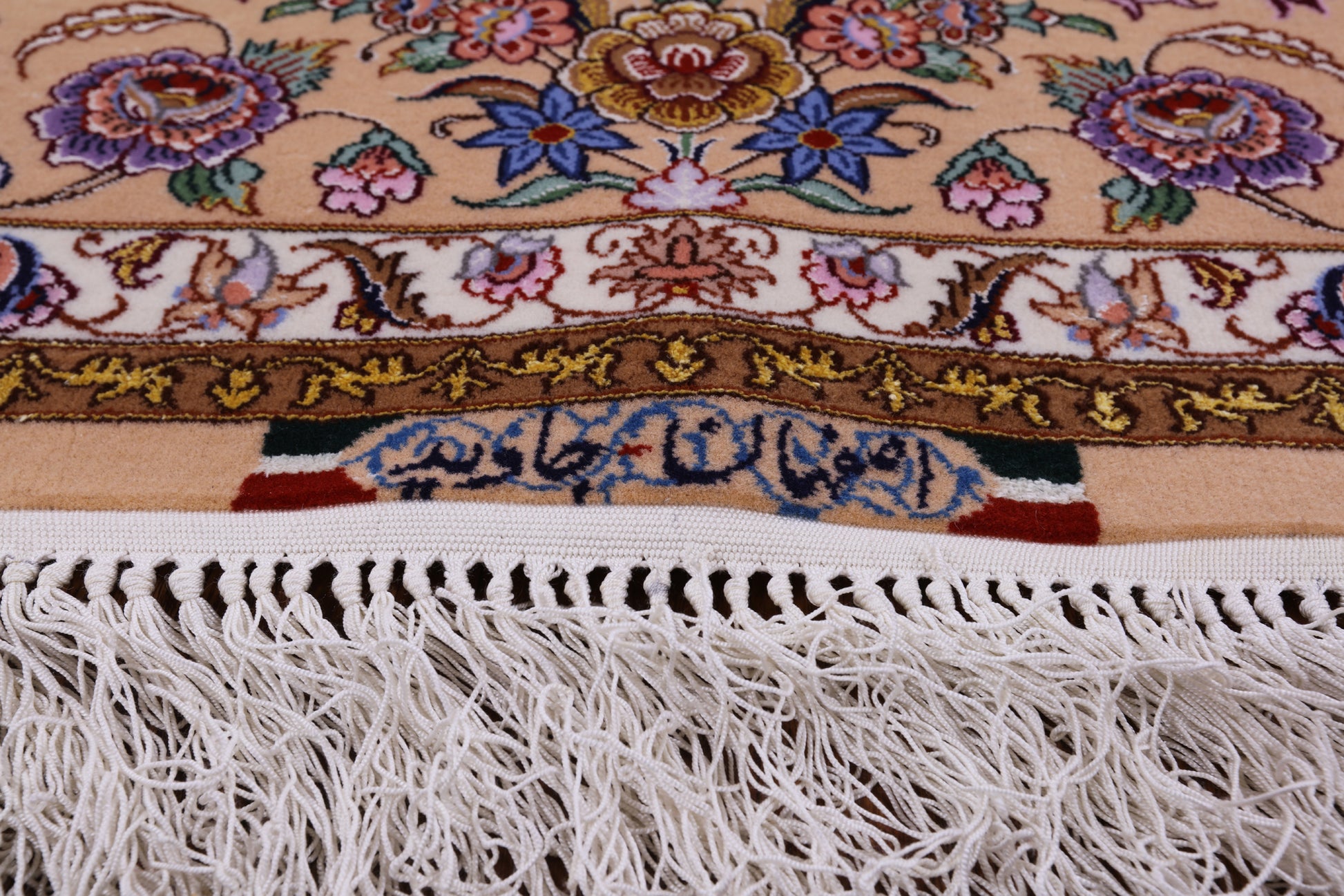 Ivory Signed Isfahan Authentic Persian Hand Knotted Wool & Silk Area Rug - 5' 1" X 7' 8" - Golden Nile