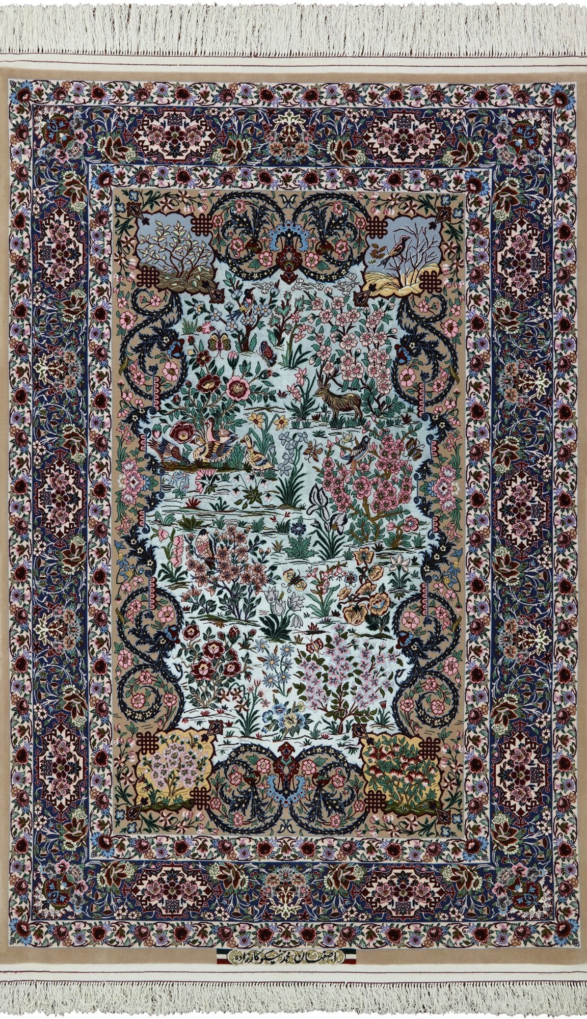Blue Signed Isfahan Authentic Persian Hand Knotted Wool & Silk Area Rug - 4' 10" X 7' 8" - Golden Nile