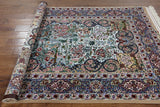 Blue Signed Isfahan Authentic Persian Hand Knotted Wool & Silk Area Rug - 4' 10" X 7' 8" - Golden Nile