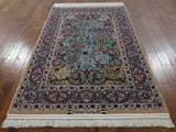 Blue Signed Isfahan Authentic Persian Hand Knotted Wool & Silk Area Rug - 4' 10" X 7' 8" - Golden Nile