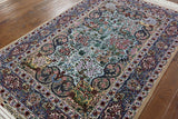 Blue Signed Isfahan Authentic Persian Hand Knotted Wool & Silk Area Rug - 4' 10" X 7' 8" - Golden Nile