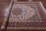 Ivory Signed Isfahan Authentic Persian Hand Knotted Wool & Silk Area Rug - 5' 1" X 7' 7" - Golden Nile
