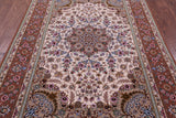 Ivory Signed Isfahan Authentic Persian Hand Knotted Wool & Silk Area Rug - 5' 1" X 7' 7" - Golden Nile