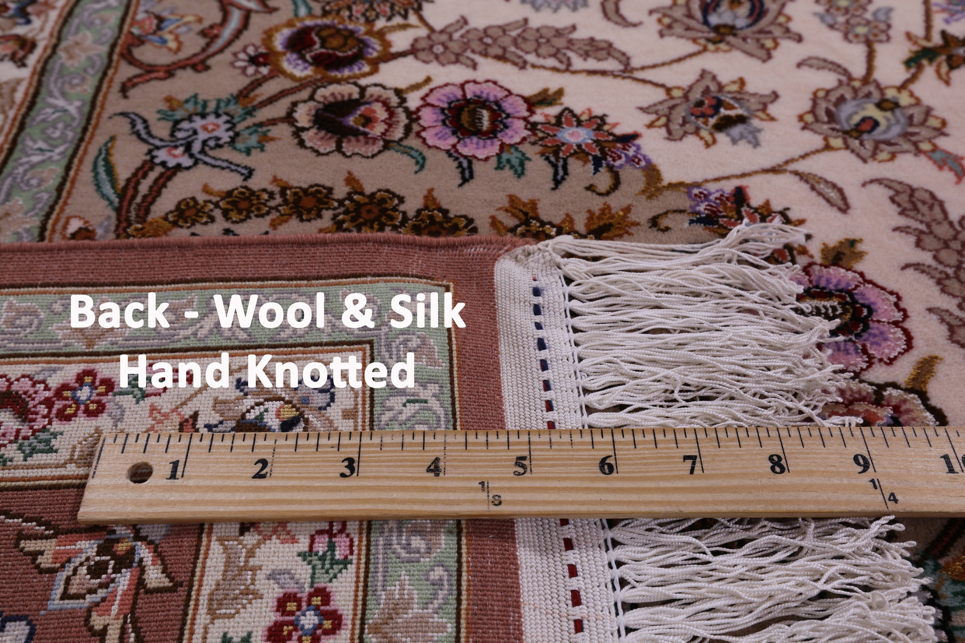 Ivory Signed Isfahan Authentic Persian Hand Knotted Wool & Silk Area Rug - 5' 1" X 7' 7" - Golden Nile