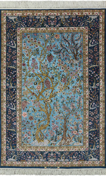 Signed Isfahan Authentic Persian Hand Knotted Wool & Silk Area Rug  - 5' 1" X 7' 8" - Golden Nile