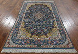 Signed Isfahan Authentic Persian Hand Knotted Wool & Silk Area Rug  - 5' 1" X 7' 10" - Golden Nile