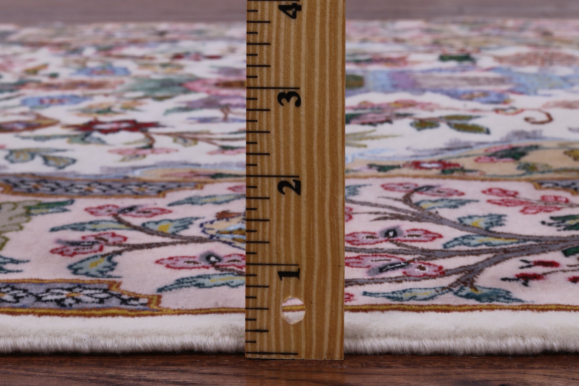 Ivory Signed Isfahan Authentic Persian Hand Knotted Wool & Silk Area Rug - 3' 9" X 5' 7" - Golden Nile