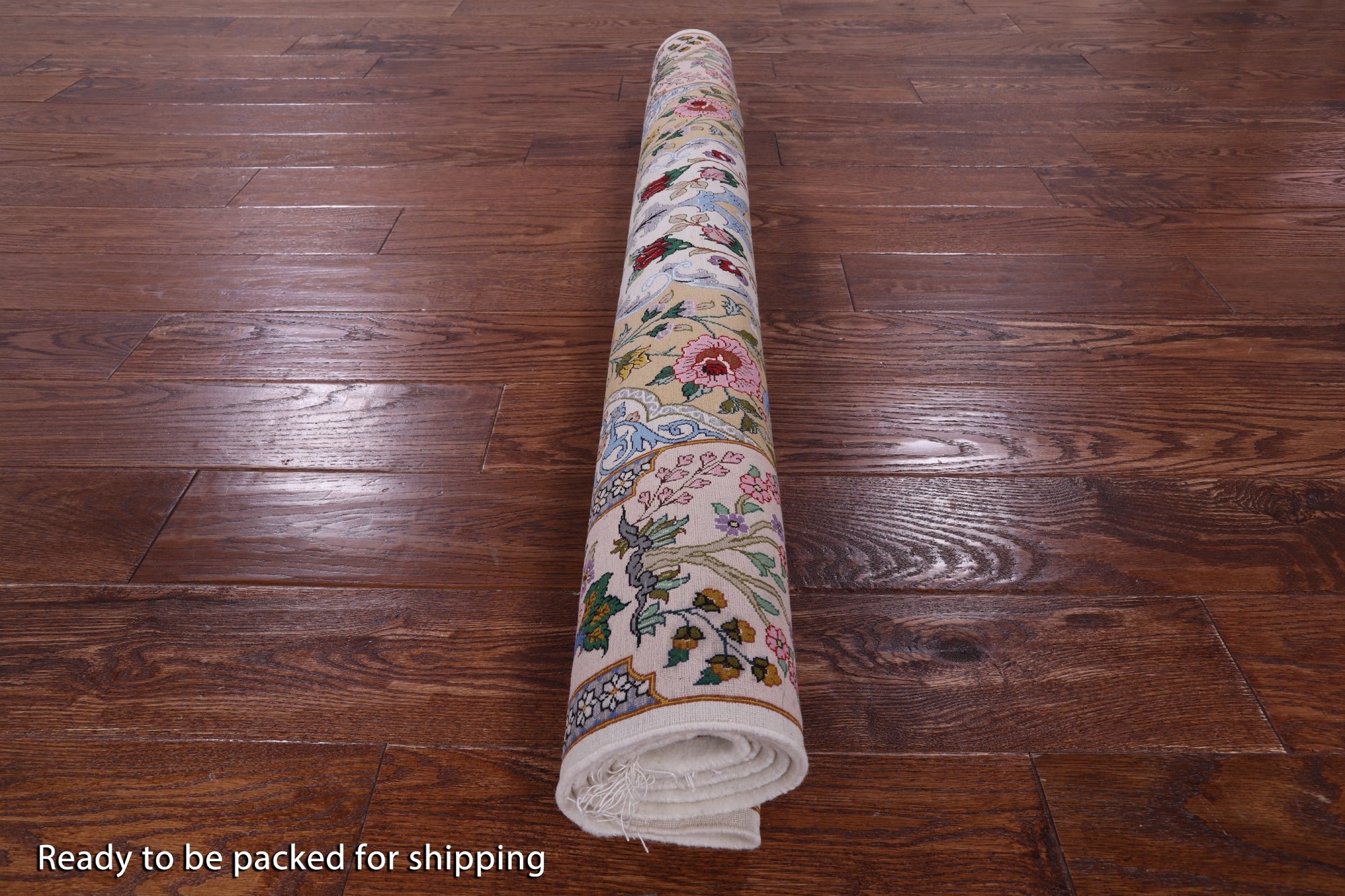 Ivory Signed Isfahan Authentic Persian Hand Knotted Wool & Silk Area Rug - 3' 9" X 5' 7" - Golden Nile
