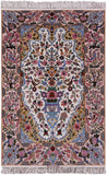 Ivory Signed Isfahan Authentic Persian Hand Knotted Wool & Silk Area Rug - 3' 9" X 5' 7" - Golden Nile