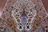 Ivory Signed Isfahan Authentic Persian Hand Knotted Wool & Silk Area Rug - 3' 9" X 5' 7" - Golden Nile
