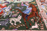 Signed Isfahan Authentic Persian Hunting Scene Hand Knotted Wool & Silk Area Rug - 4' 2" X 6' 8" - Golden Nile
