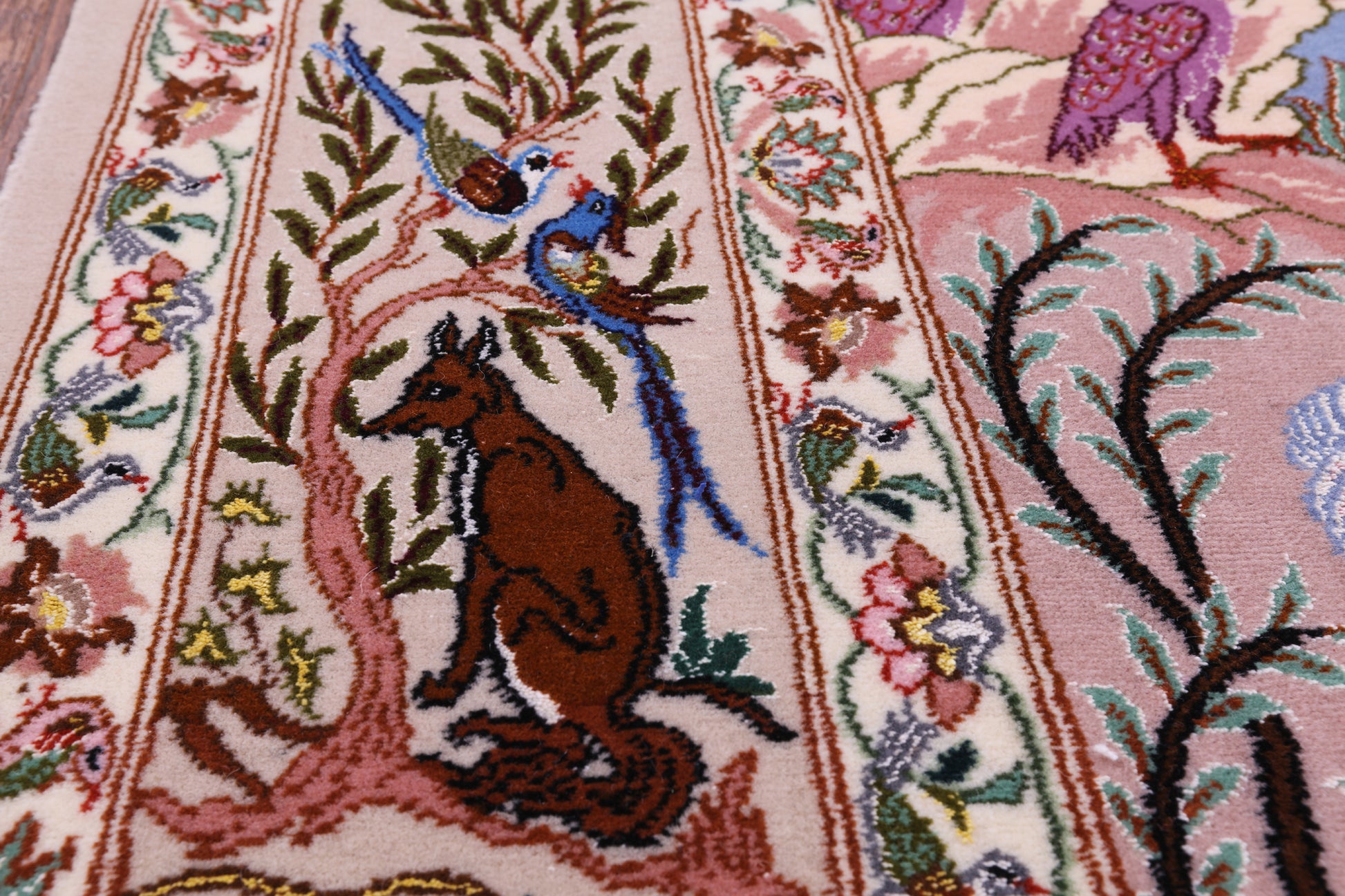 Signed Isfahan Authentic Persian Hunting Scene Hand Knotted Wool & Silk Area Rug - 4' 2" X 6' 8" - Golden Nile