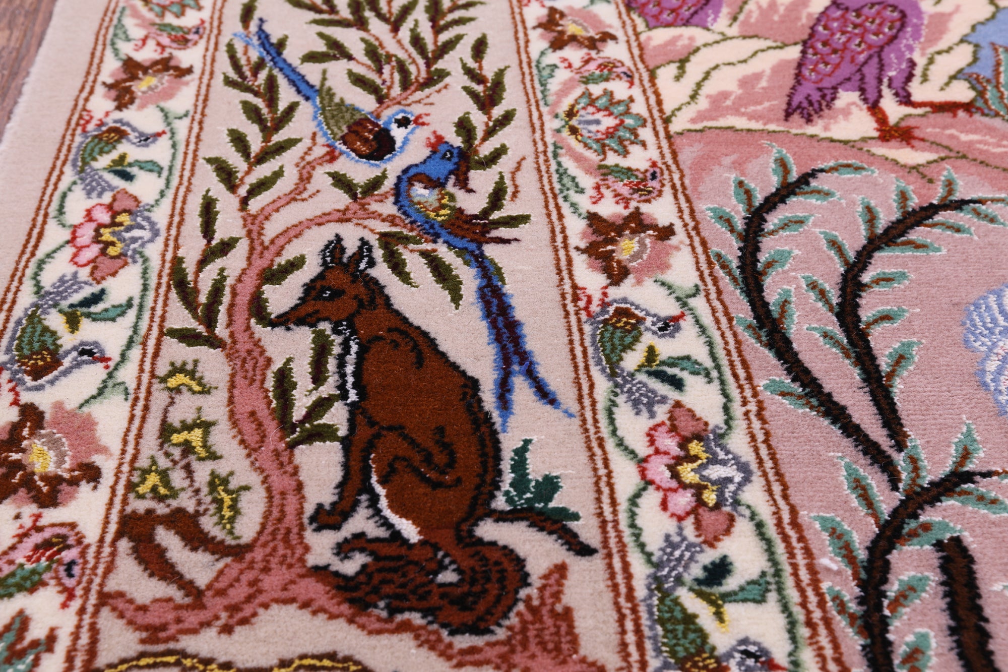 Signed Isfahan Authentic Persian Hunting Scene Hand Knotted Wool & Silk Area Rug - 4' 2" X 6' 8" - Golden Nile