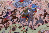 Signed Isfahan Authentic Persian Hunting Scene Hand Knotted Wool & Silk Area Rug - 4' 2" X 6' 8" - Golden Nile