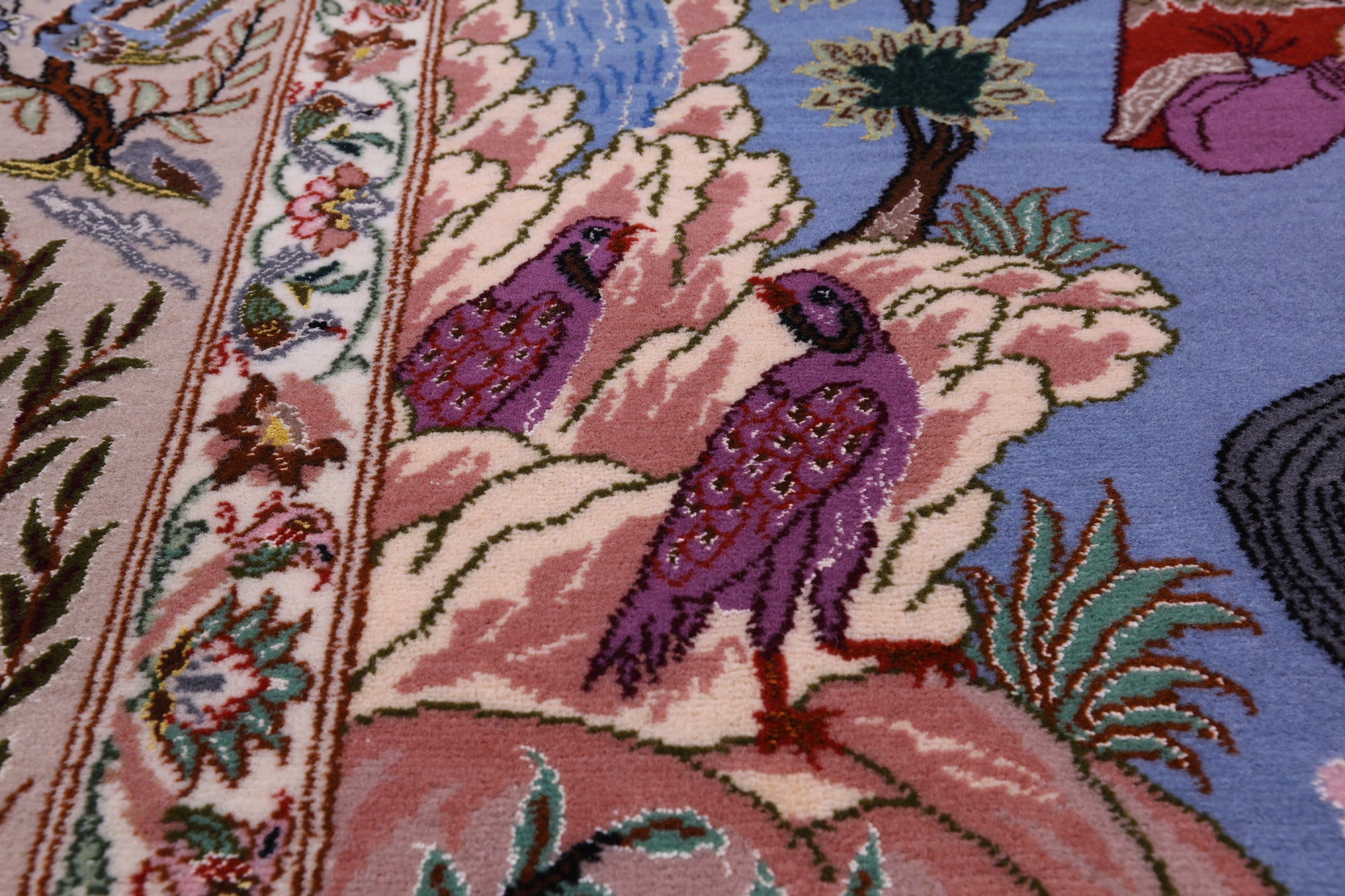Signed Isfahan Authentic Persian Hunting Scene Hand Knotted Wool & Silk Area Rug - 4' 2" X 6' 8" - Golden Nile