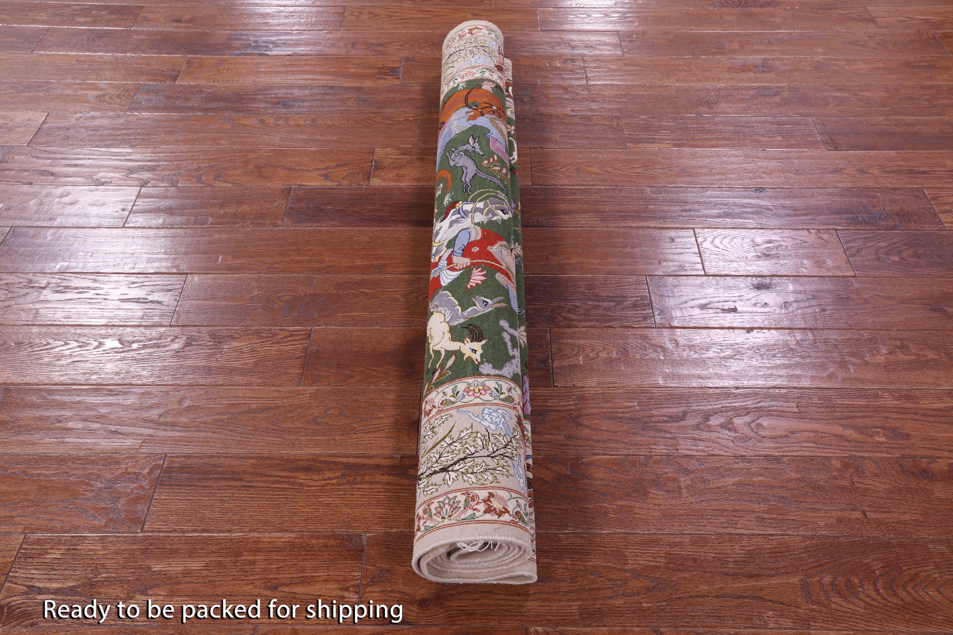 Signed Isfahan Authentic Persian Hunting Scene Hand Knotted Wool & Silk Area Rug - 4' 2" X 6' 8" - Golden Nile