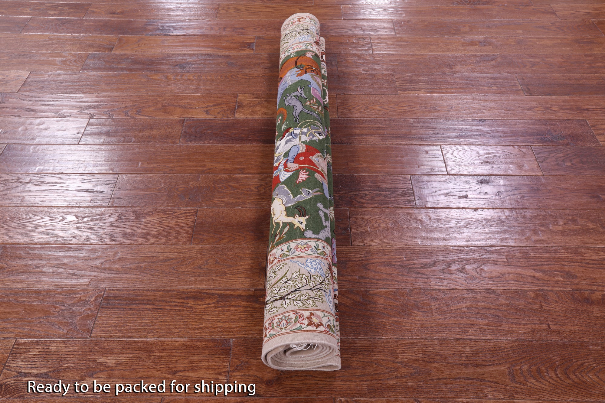 Signed Isfahan Authentic Persian Hunting Scene Hand Knotted Wool & Silk Area Rug - 4' 2" X 6' 8" - Golden Nile