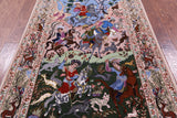 Signed Isfahan Authentic Persian Hunting Scene Hand Knotted Wool & Silk Area Rug - 4' 2" X 6' 8" - Golden Nile