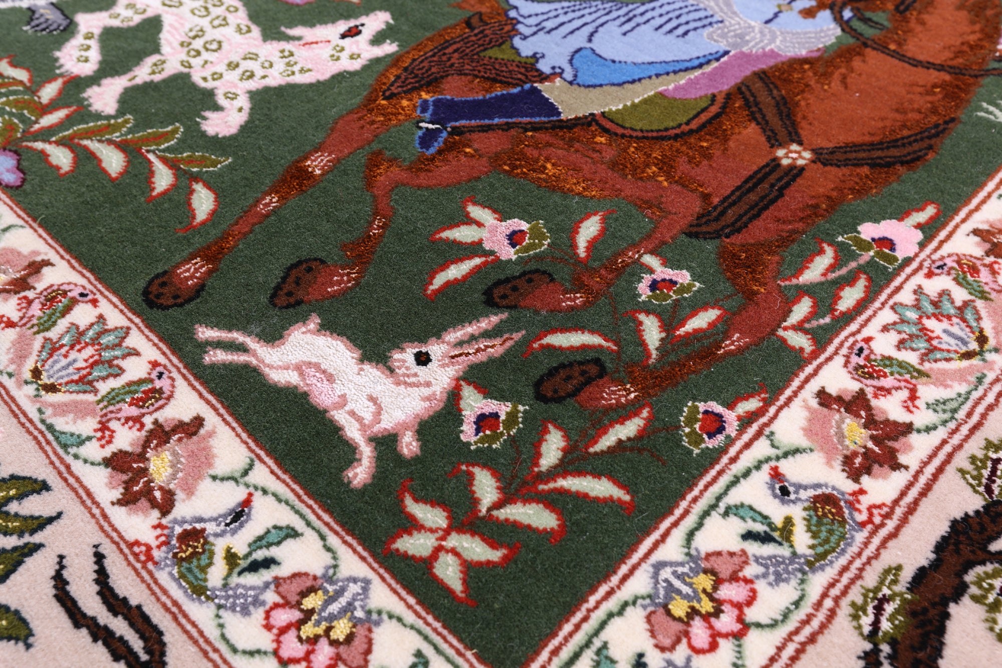 Signed Isfahan Authentic Persian Hunting Scene Hand Knotted Wool & Silk Area Rug - 4' 2" X 6' 8" - Golden Nile