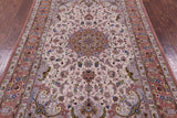 Ivory Signed Isfahan Authentic Persian Hand Knotted Wool & Silk Area Rug - 4' 3" X 6' 8" - Golden Nile