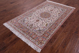Ivory Signed Isfahan Authentic Persian Hand Knotted Wool & Silk Area Rug - 4' 3" X 6' 8" - Golden Nile
