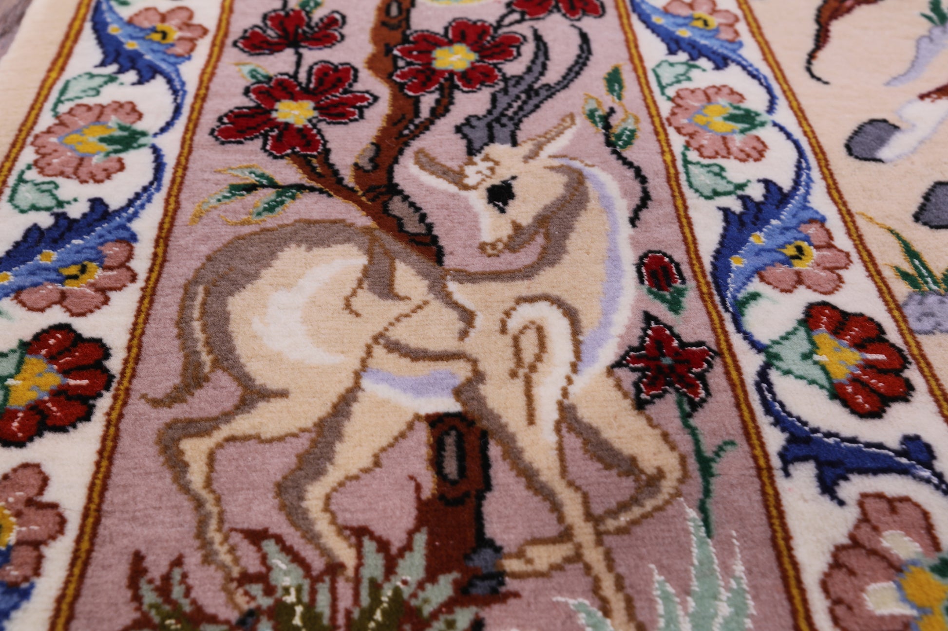 Signed Isfahan Authentic Persian Hunting Scene Hand Knotted Wool & Silk Area Rug - 4' 2" X 6' 8" - Golden Nile