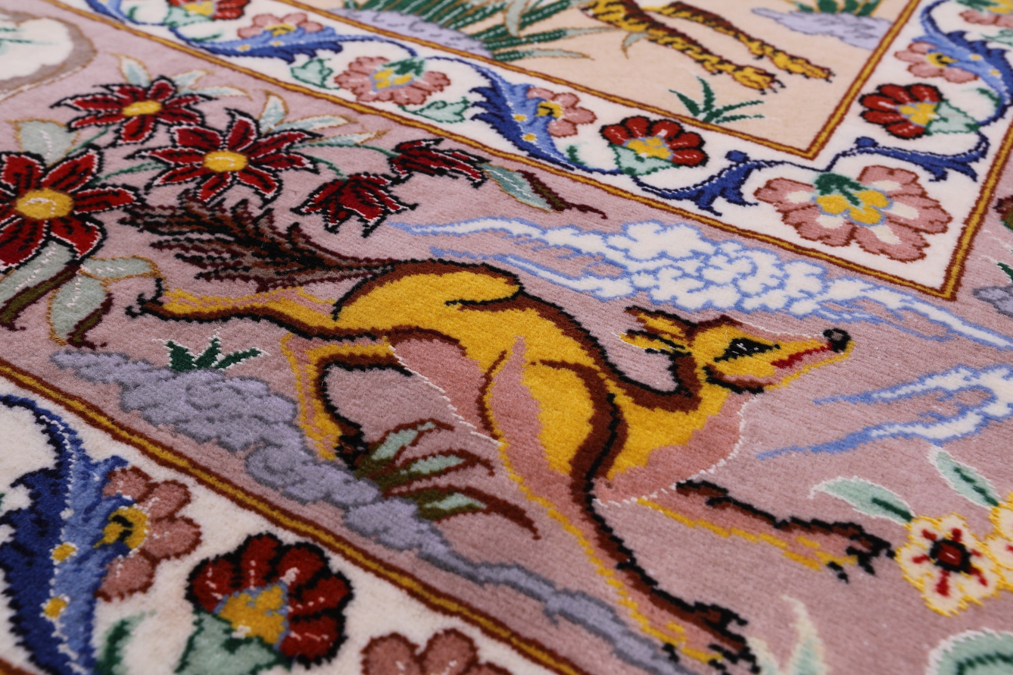 Signed Isfahan Authentic Persian Hunting Scene Hand Knotted Wool & Silk Area Rug - 4' 2" X 6' 8" - Golden Nile