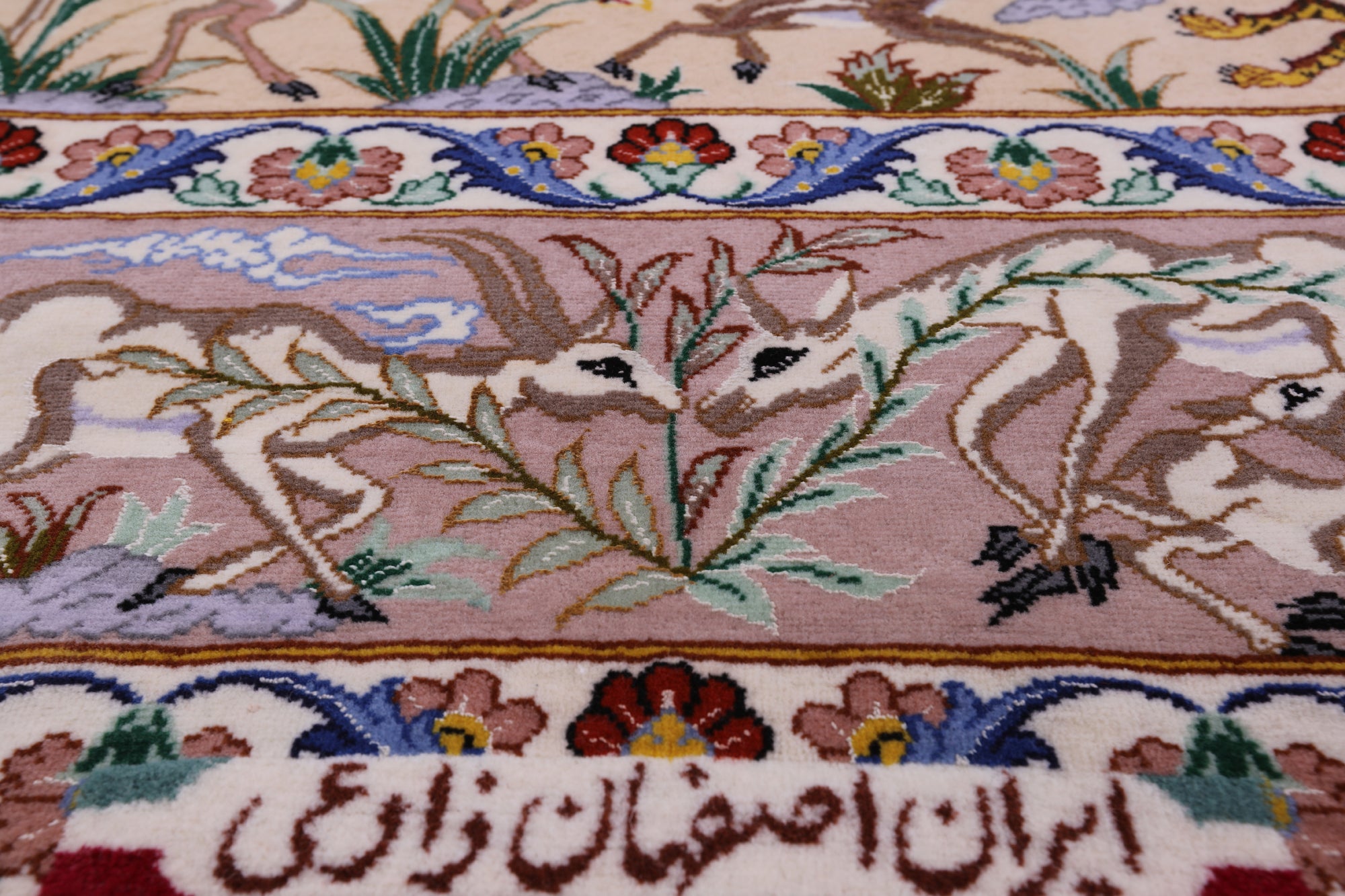 Signed Isfahan Authentic Persian Hunting Scene Hand Knotted Wool & Silk Area Rug - 4' 2" X 6' 8" - Golden Nile