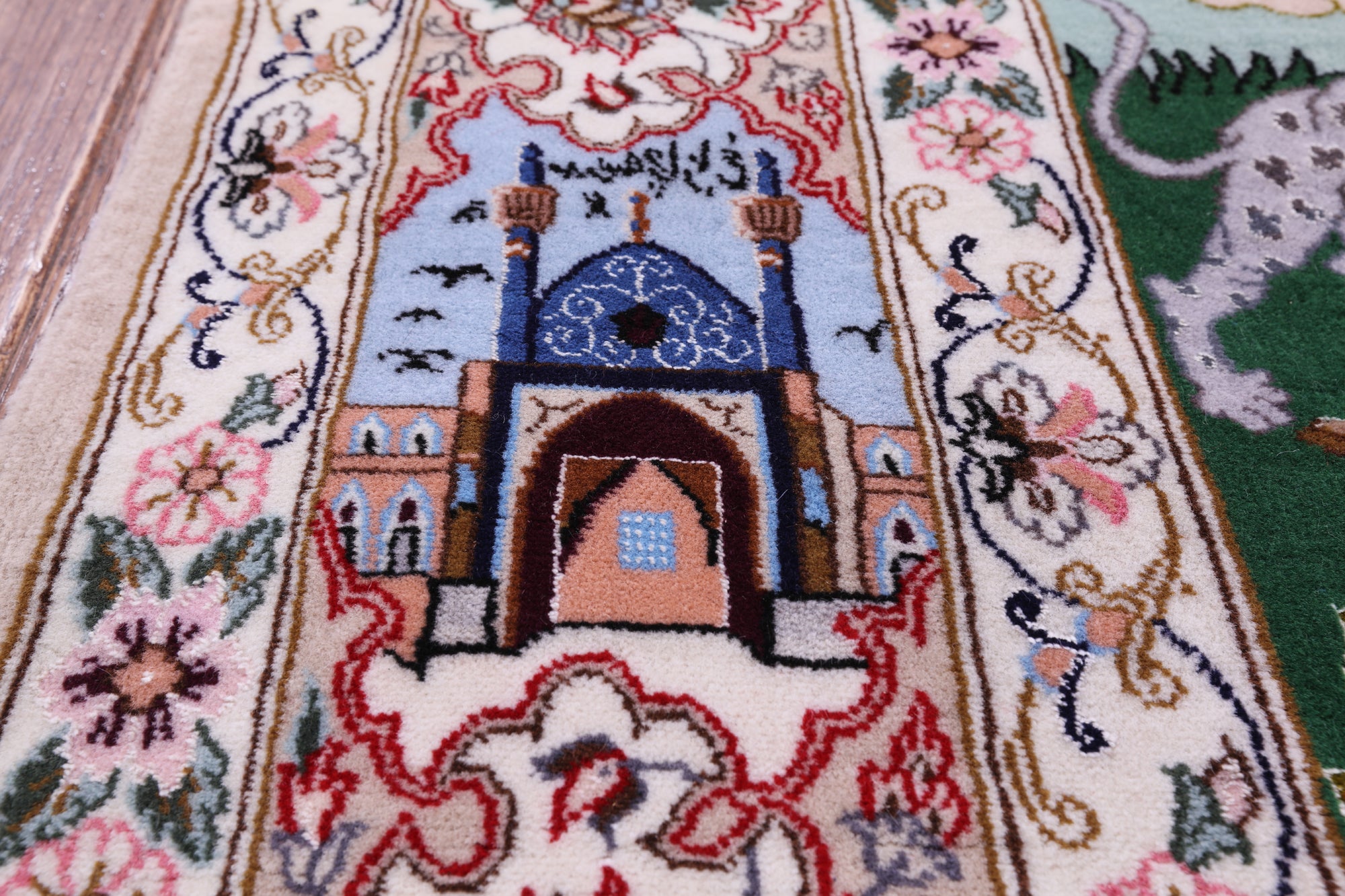 Signed Isfahan Authentic Persian Hunting Scene Hand Knotted Wool & Silk Area Rug - 4' 3" X 6' 6" - Golden Nile